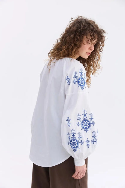 Ukrainian Embroidered Blouse for Women in 100% Cotton Batiste | Zirka Vyshyvanka Shirt with Traditional Embroidery | Made in Ukraine