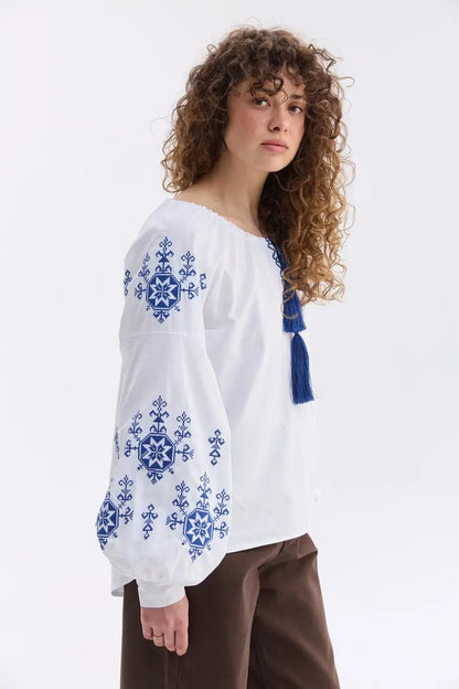 Ukrainian Embroidered Blouse for Women in 100% Cotton Batiste | Zirka Vyshyvanka Shirt with Traditional Embroidery | Made in Ukraine