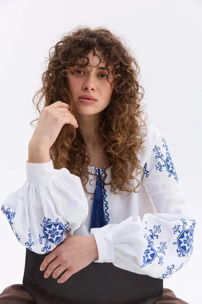 Ukrainian Embroidered Blouse for Women in 100% Cotton Batiste | Zirka Vyshyvanka Shirt with Traditional Embroidery | Made in Ukraine