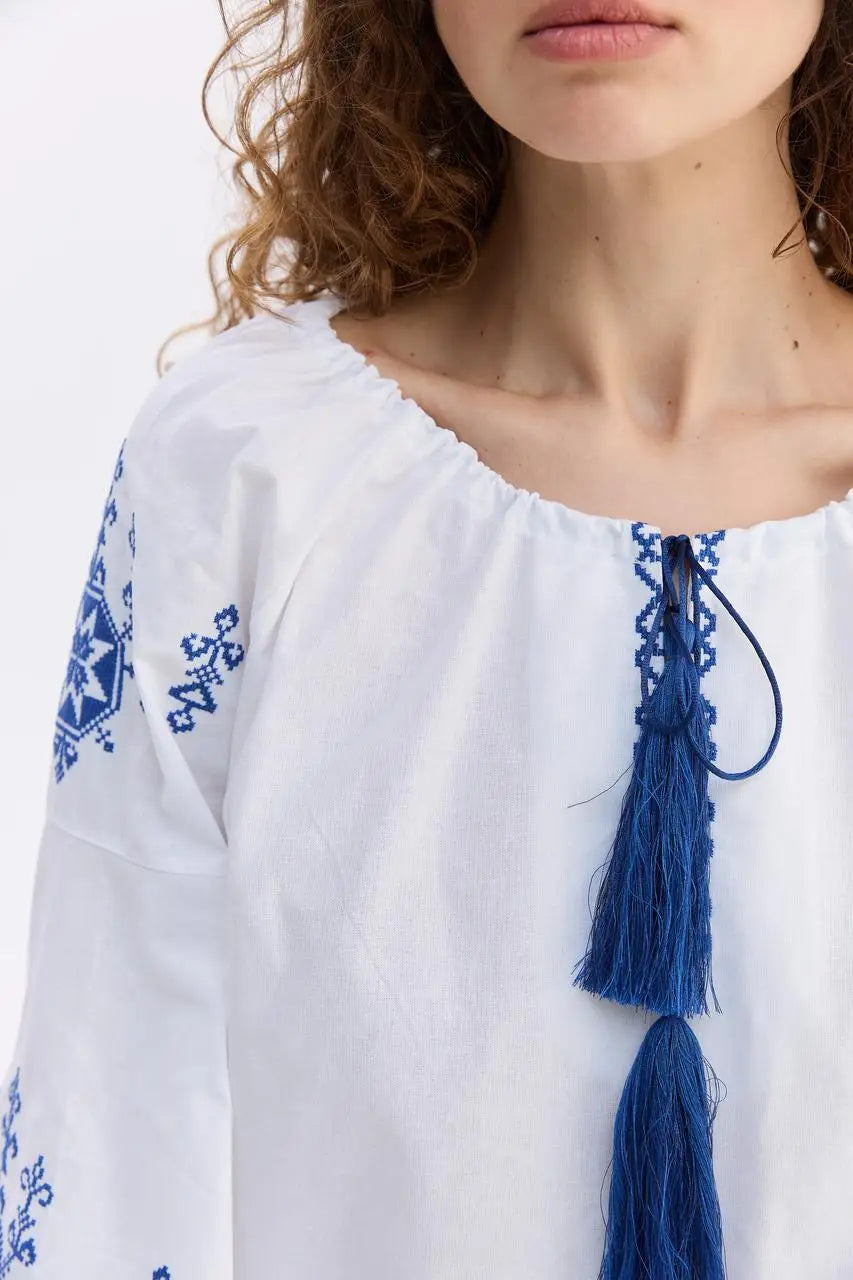 Ukrainian Embroidered Blouse for Women in 100% Cotton Batiste | Zirka Vyshyvanka Shirt with Traditional Embroidery | Made in Ukraine