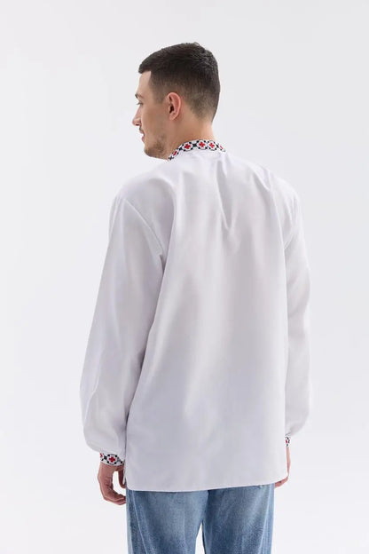 Ukrainian Vyshyvanka Shirt for Men with Satin and French Knot Embroidery | Bandera Design in Cotton Blend | Made in Ukraine