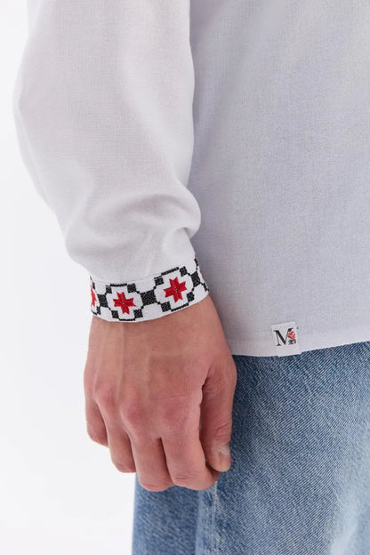 Ukrainian Vyshyvanka Shirt for Men with Satin and French Knot Embroidery | Bandera Design in Cotton Blend | Made in Ukraine