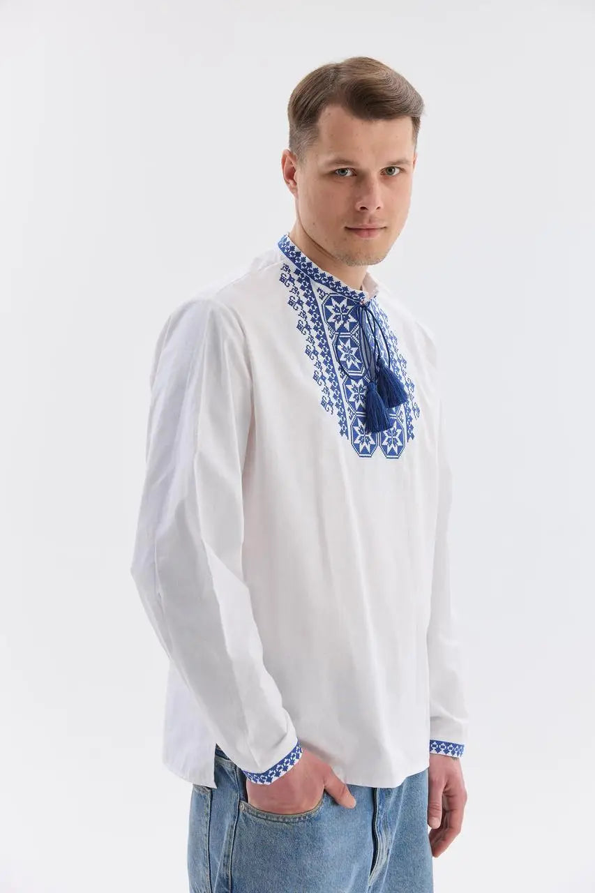Ukrainian Vyshyvanka Shirt for Men in 100% Cotton with French Knot Embroidery |  Zirka Design | Traditional Ukrainian Gift