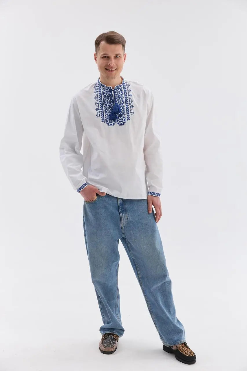 Ukrainian Vyshyvanka Shirt for Men in 100% Cotton with French Knot Embroidery |  Zirka Design | Traditional Ukrainian Gift