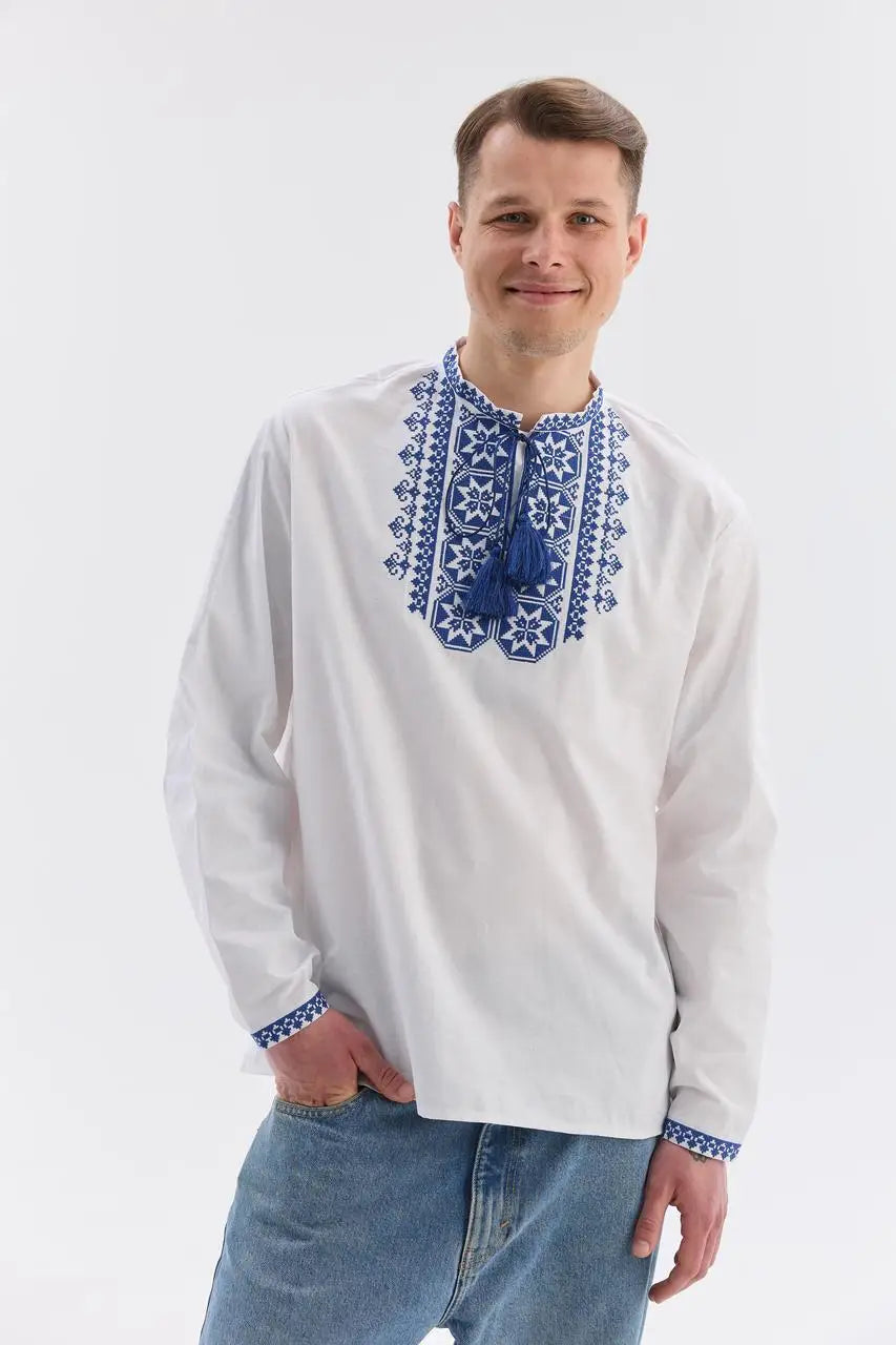 Ukrainian Vyshyvanka Shirt for Men in 100% Cotton with French Knot Embroidery |  Zirka Design | Traditional Ukrainian Gift