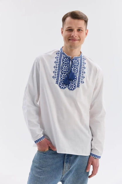 Ukrainian Vyshyvanka Shirt for Men in 100% Cotton with French Knot Embroidery |  Zirka Design | Traditional Ukrainian Gift