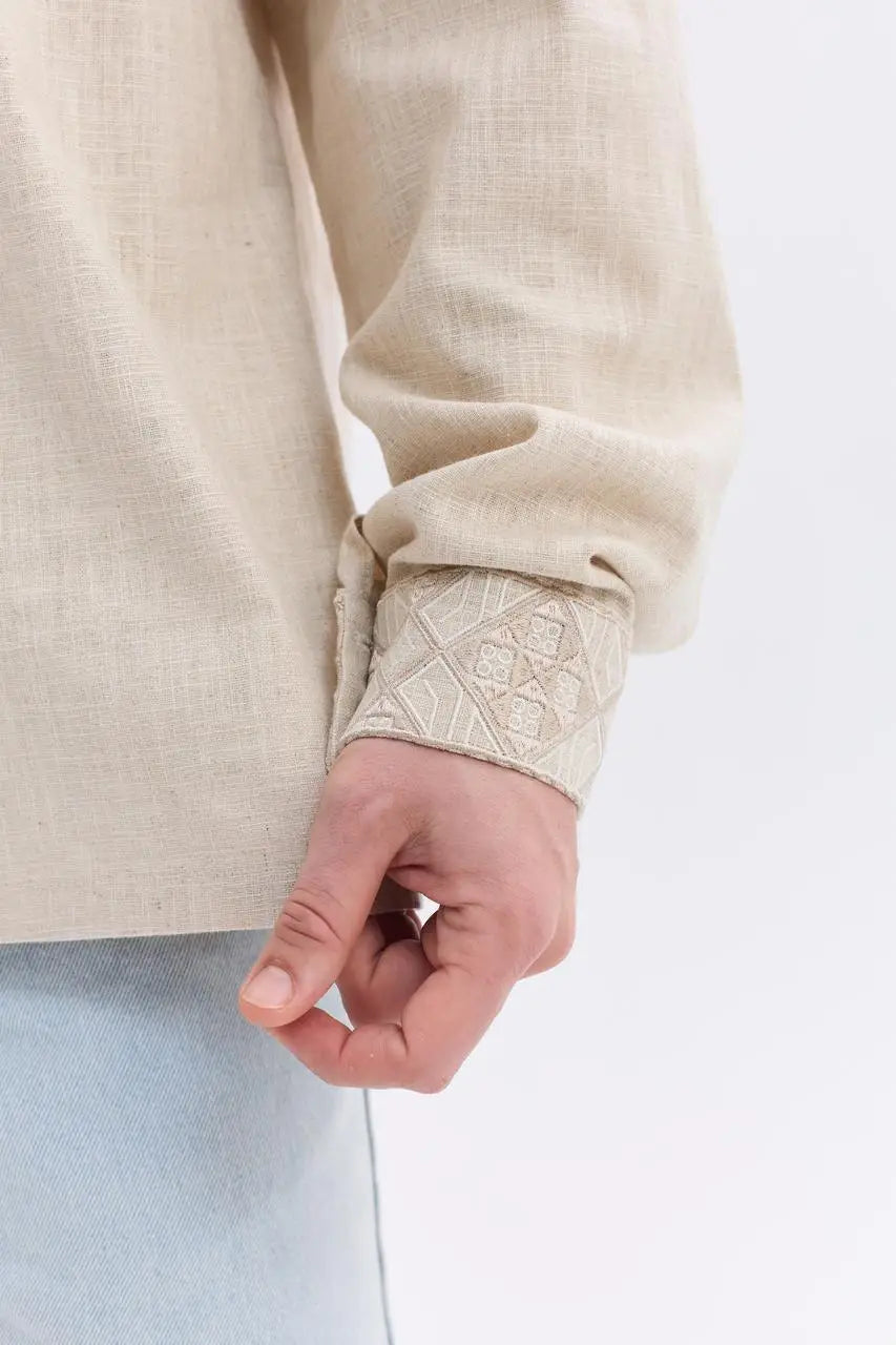 Ukrainian Vyshyvanka Shirt for Men in Nettle Linen Blend with Traditional Satin Stitch Embroidery | Sumshchyna Design | Handmade in Ukraine
