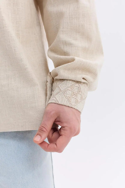 Ukrainian Vyshyvanka Shirt for Men in Nettle Linen Blend with Traditional Satin Stitch Embroidery | Sumshchyna Design | Handmade in Ukraine