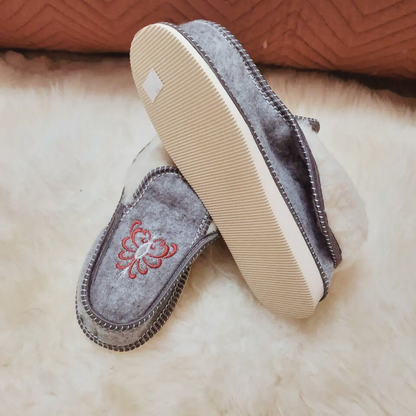 Handmade Wool Slippers with Hutsul Embroidery from Ukraine – Warm Felt Chuni for Women & Men – Cozy Winter Gift – Carpathian Folk Design