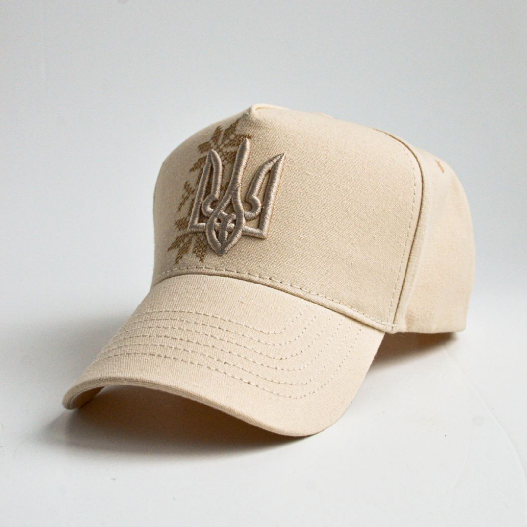 Ukrainian Baseball Hat with Trident Embroidery (White)