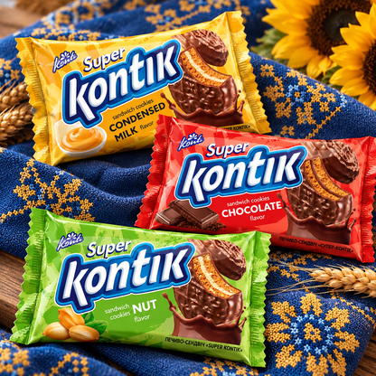 Super Kontik Sandwich Cookies from Ukraine, Choose a Flavor or 3-Flavor Mix (Українській сувенір)