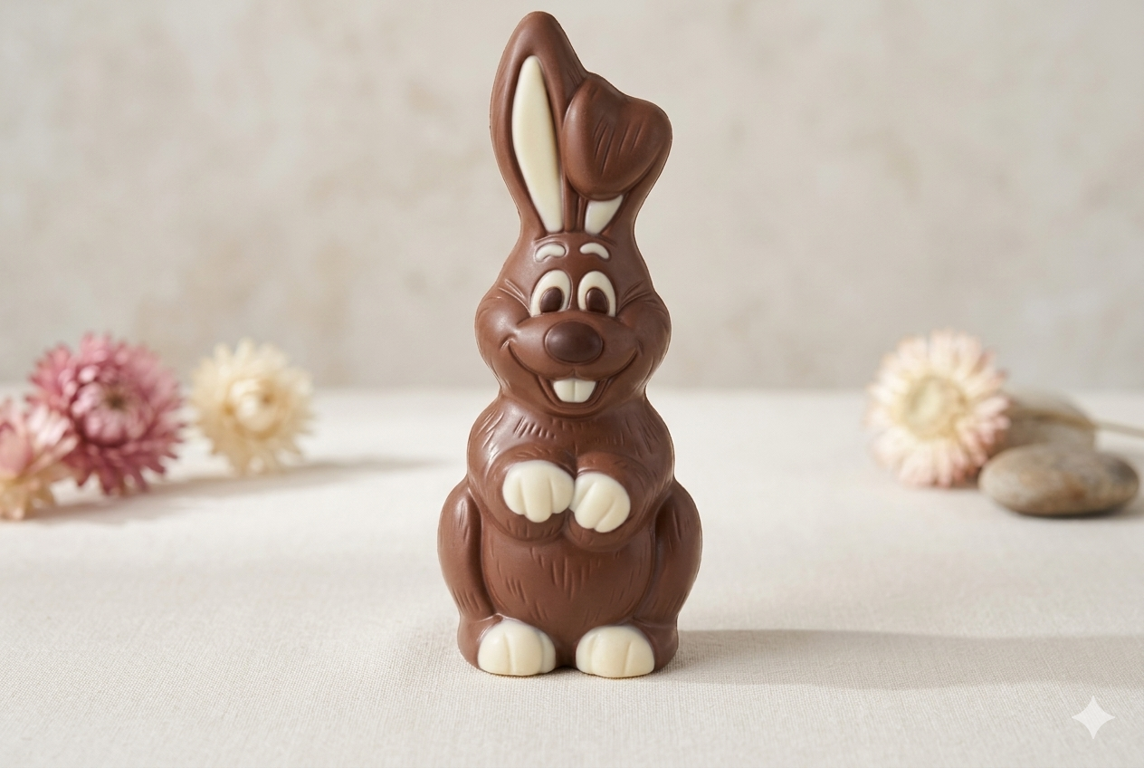 Large Handmade Milk Chocolate Rabbit Figurine "Big Ears" – 300g Artisanal Chocolate Bunny Gift – Gourmet Easter & Birthday Treat
