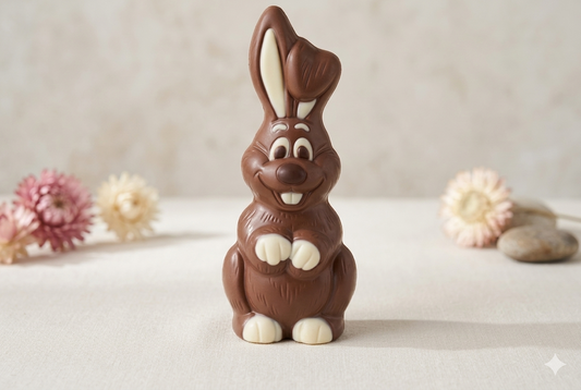 Large Handmade Milk Chocolate Rabbit Figurine "Big Ears" – 300g Artisanal Chocolate Bunny Gift – Gourmet Easter & Birthday Treat