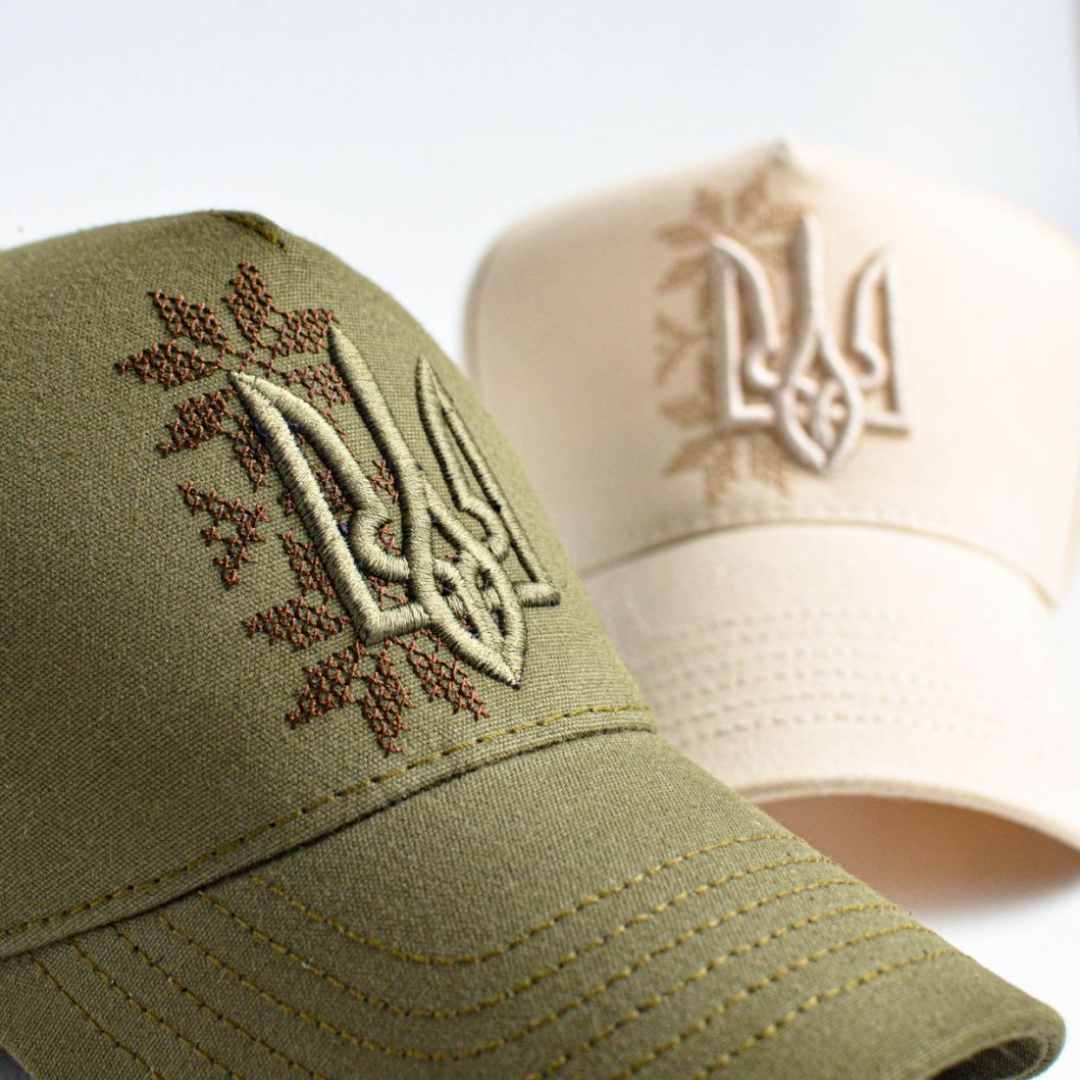 Ukrainian Baseball Hat with Trident Embroidery (White)