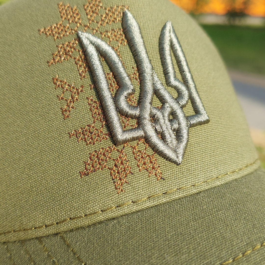 Ukrainian Baseball Hat with Trident Embroidery (White)