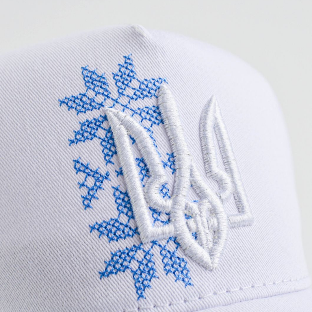 Ukrainian Baseball Hat with Trident Embroidery (White)