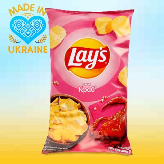 a bag of lays potato chips on a yellow and blue background