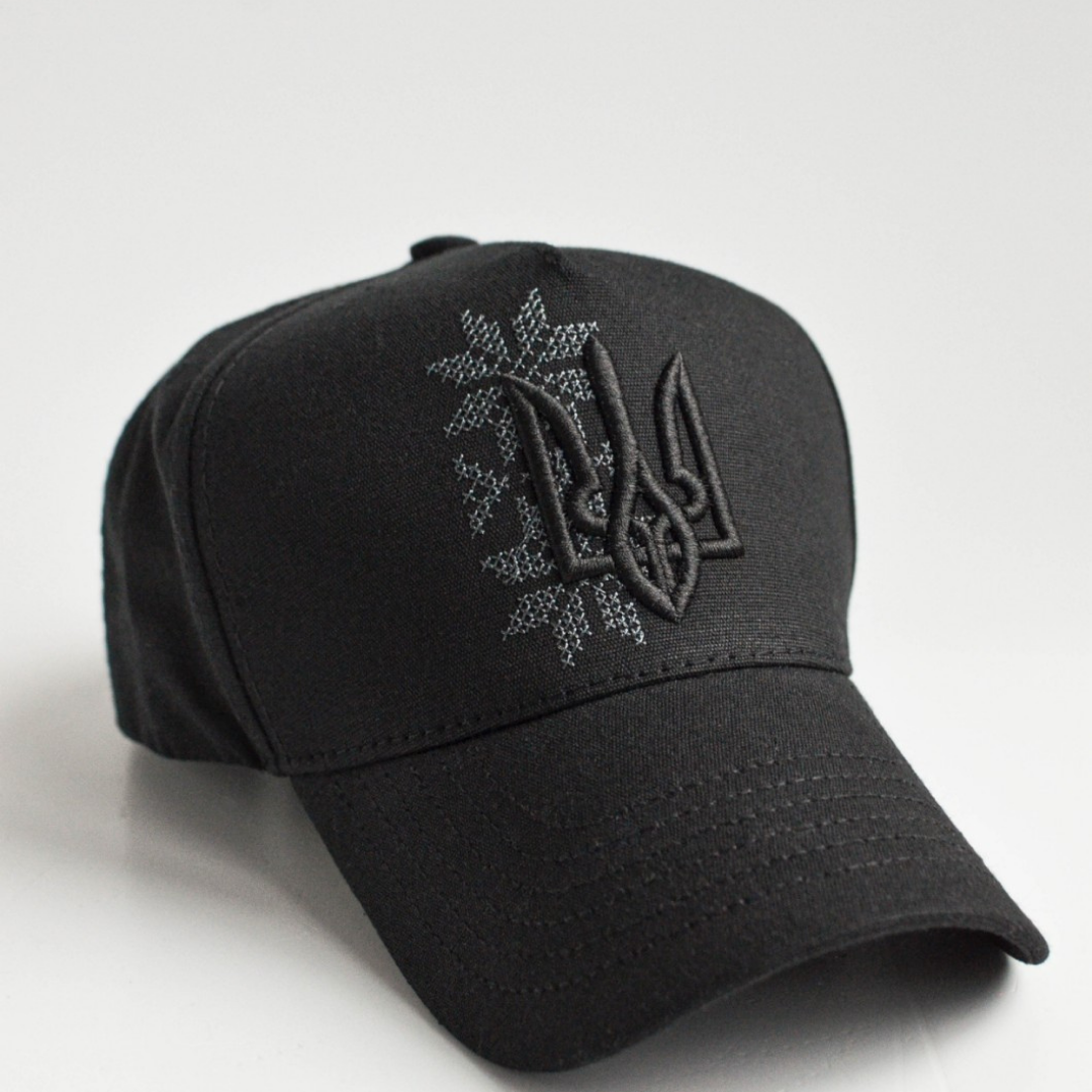 Ukrainian Baseball Hat with Trident Embroidery (White)