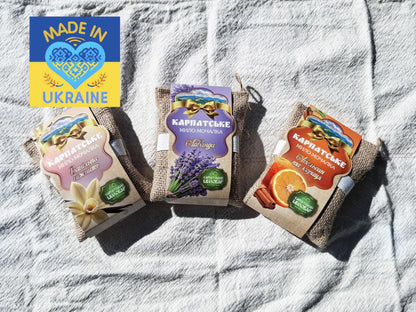 Ukrainian Natural Soap Scrub Set - Vanilla, Lavender, Orange & Cinnamon - 3 Pieces. Made in Ukraine