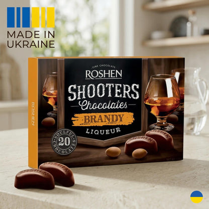Roshen Premium Liqueur Chocolates set Gift Box - Rum, Brandy, Whiskey & Cherry Sweets for Adults. Made in Ukraine
