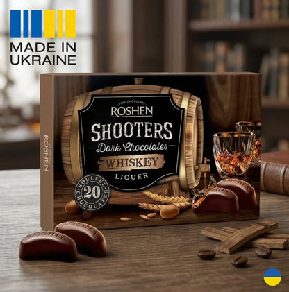 Roshen Premium Liqueur Chocolates set Gift Box - Rum, Brandy, Whiskey & Cherry Sweets for Adults. Made in Ukraine