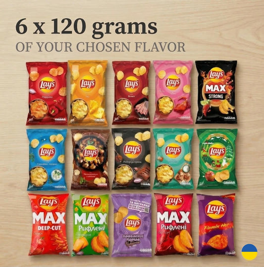 6-Pack Lays Potato Chips Gift Set | Unique Ukrainian Flavors | Crab, Cheese, Lobster & More | Perfect Snack for Parties. Made in Ukraine