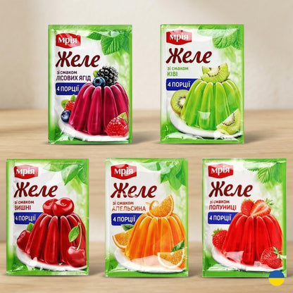 Ukrainian Assorted Flavor Dry Jelly Powder Dessert Mixes for Home Cooking - 5 Pack.  Made in Ukraine