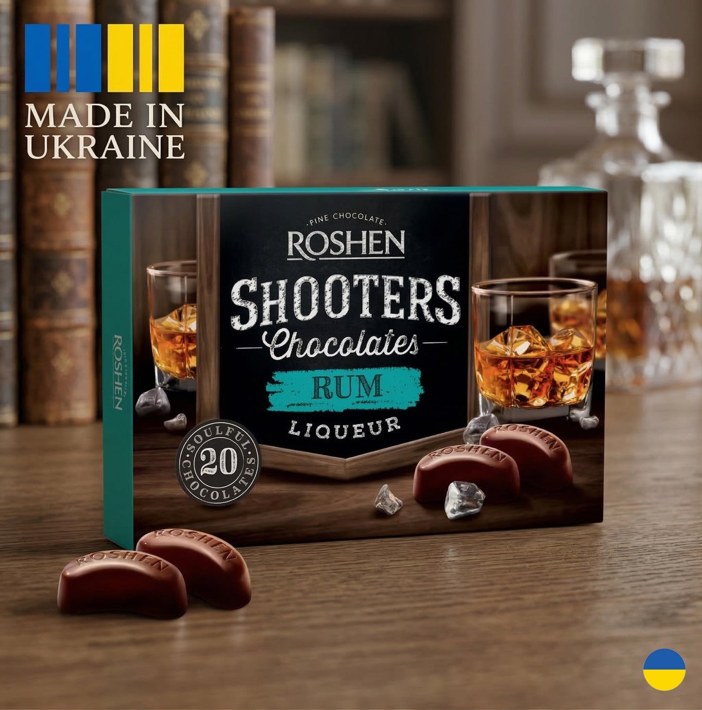 Roshen Premium Liqueur Chocolates set Gift Box - Rum, Brandy, Whiskey & Cherry Sweets for Adults. Made in Ukraine