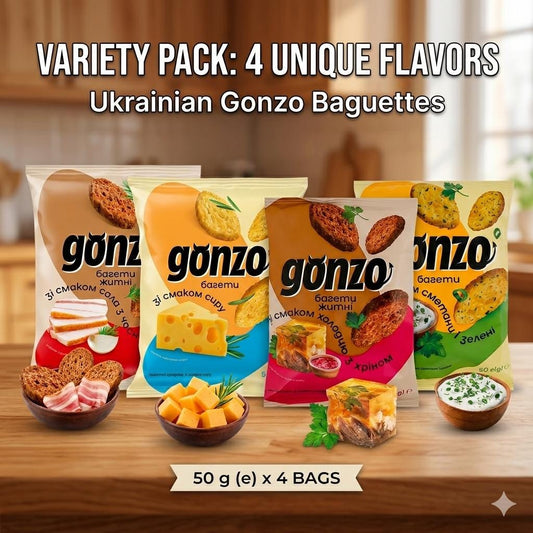 Ukrainian baguette croutons variety pack, 4 flavors