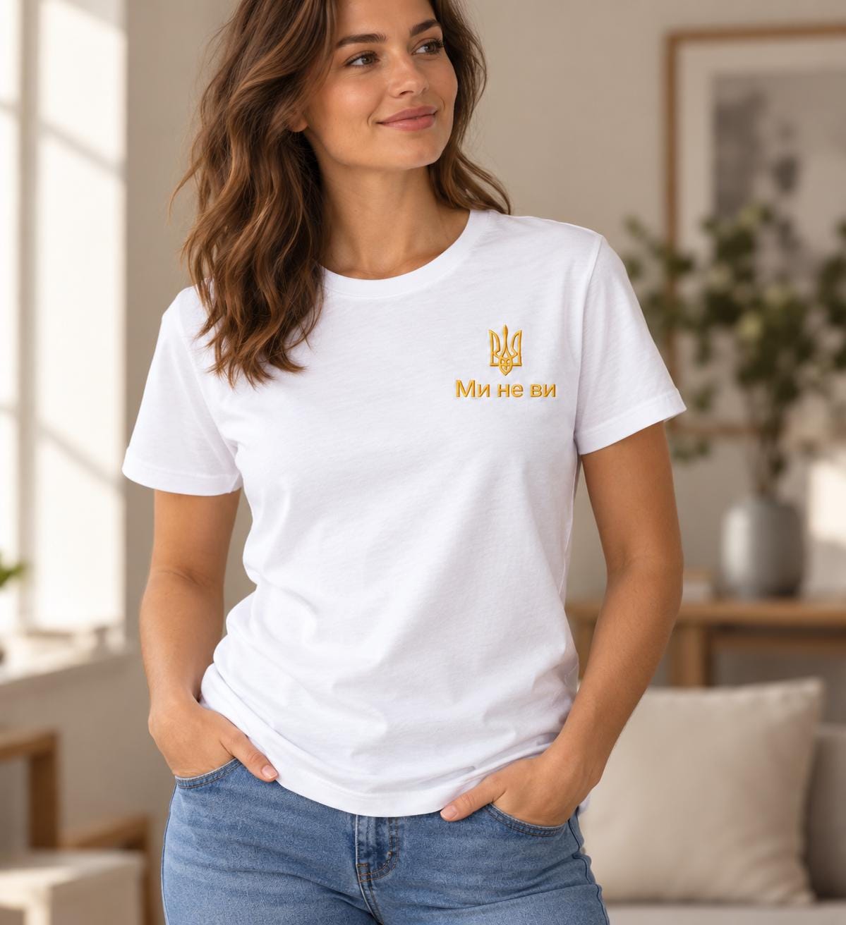 Women's Military Green Ukrainian T-Shirt with Gold Embroidery (Футболка)
