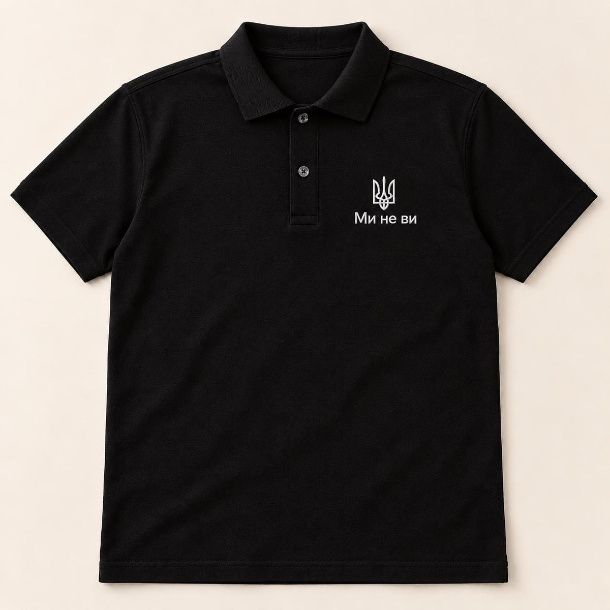 Men's Black Ukrainian Polo Shirt with Gold Tryzub Embroidery (Футболка)