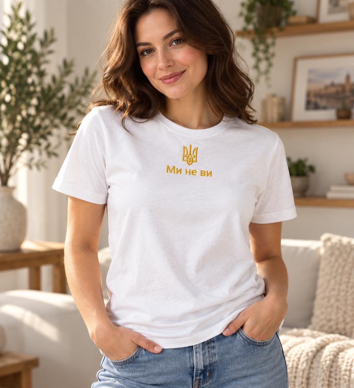Women's White Ukrainian T-shirt With Black Embroidery (Футболка)