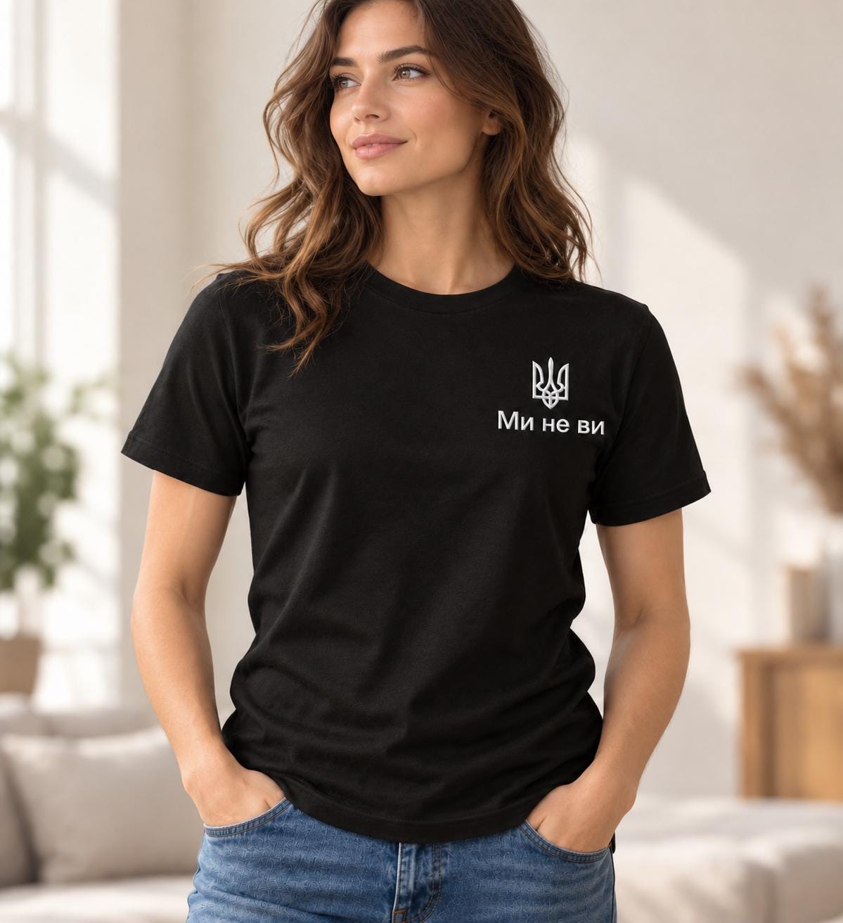 Women's Military Green Ukrainian T-Shirt with Gold Embroidery (Футболка)