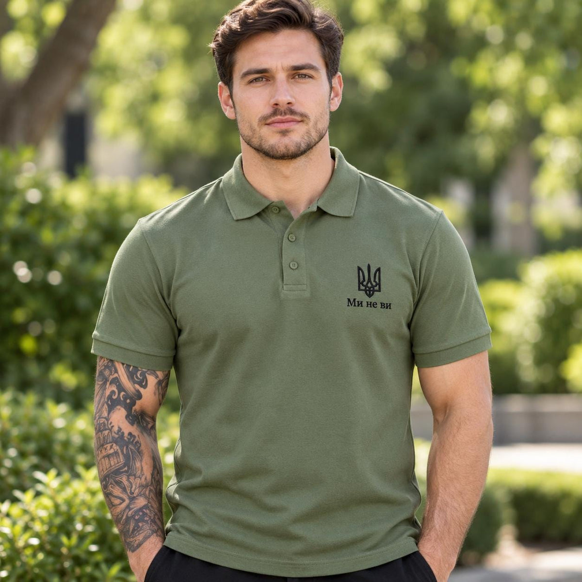 Men's Black Ukrainian Polo Shirt with Gold Tryzub Embroidery (Футболка)