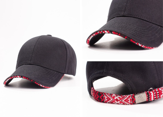 Black Baseball Cap with Ukrainian Folk Ornament Trim