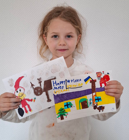 Hand-Drawn Christmas Card by Kids, One-of-a-Kind Holiday Card, Original Artwork by Sasha & Diana. Original Painting (Not a Digital File) (Дитяча листівка)