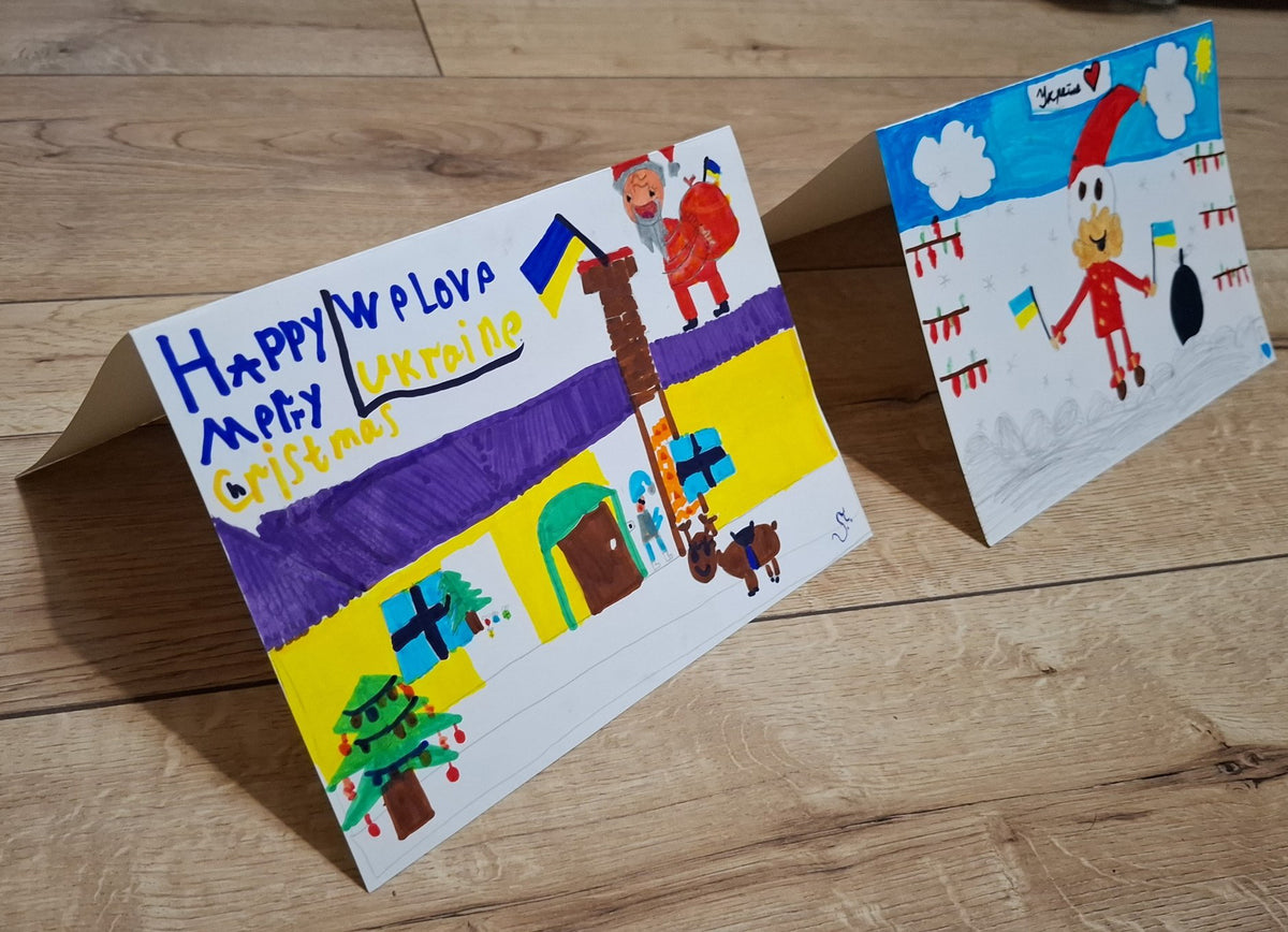 Hand-Drawn Christmas Card by Kids, One-of-a-Kind Holiday Card, Original Artwork by Sasha & Diana. Original Painting (Not a Digital File) (Дитяча листівка)