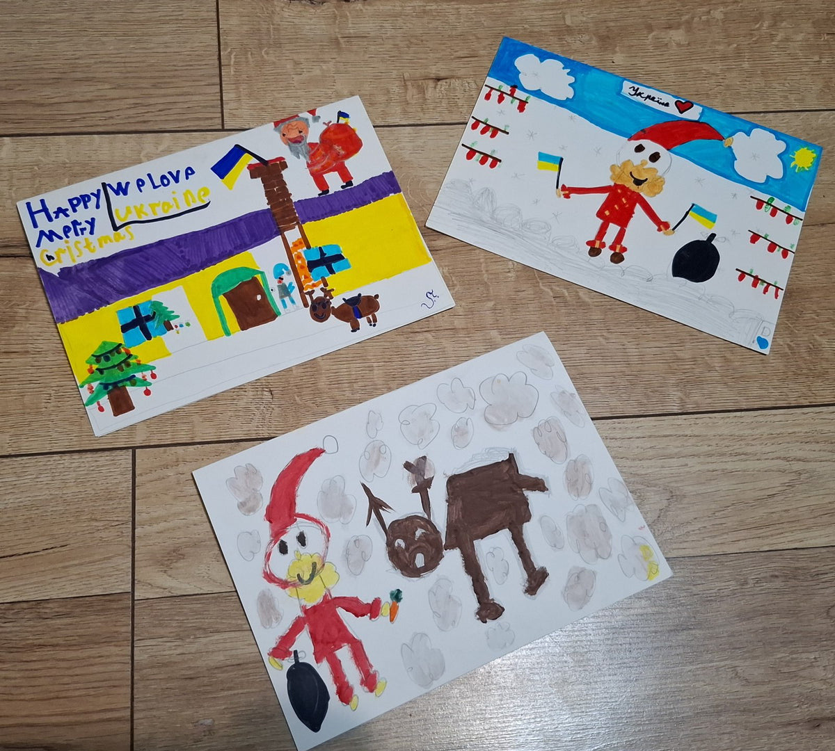 Hand-Drawn Christmas Card by Kids, One-of-a-Kind Holiday Card, Original Artwork by Sasha & Diana. Original Painting (Not a Digital File) (Дитяча листівка)