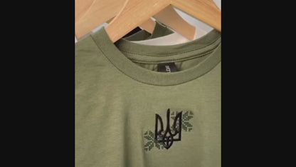 Fashionable Women's Ukrainian T shirt with Embroidery and Trident (Футболка жін.)