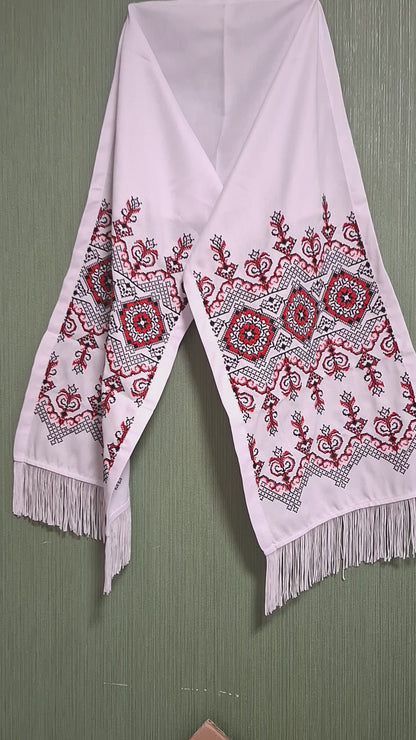 Ukrainian Rushnyk "Zlahoda" Black and Red – Traditional Embroidered Towel on Homespun Fabric – Cross-Stitch Machine Embroidery 175x32cm