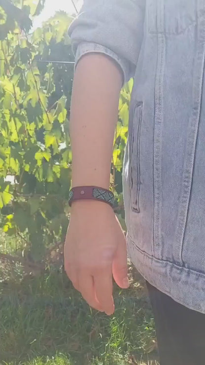 Ukrainian Bracelet Made of Genuine Leather with Embroidered Ornament  (Браслет)