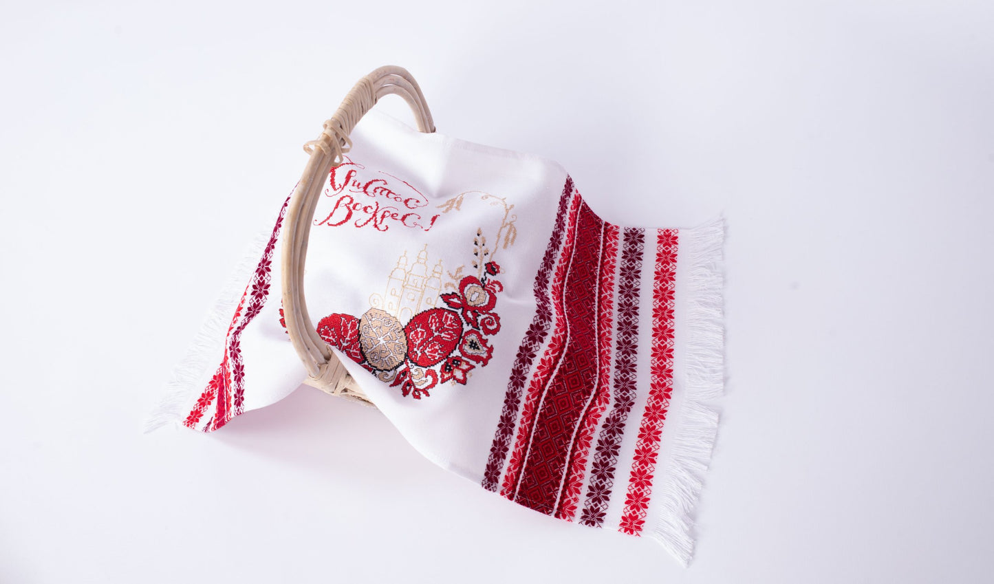 Ukrainian Easter Towel, Embroidered Rushnyk, White with Red Patterns, Perfect for Easter Basket or Table Decor