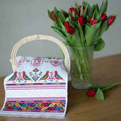 Ukrainian Easter Rushnyk, Embroidered White Towel, 30x66 cm, Traditional Easter Decor, Made in Ukraine