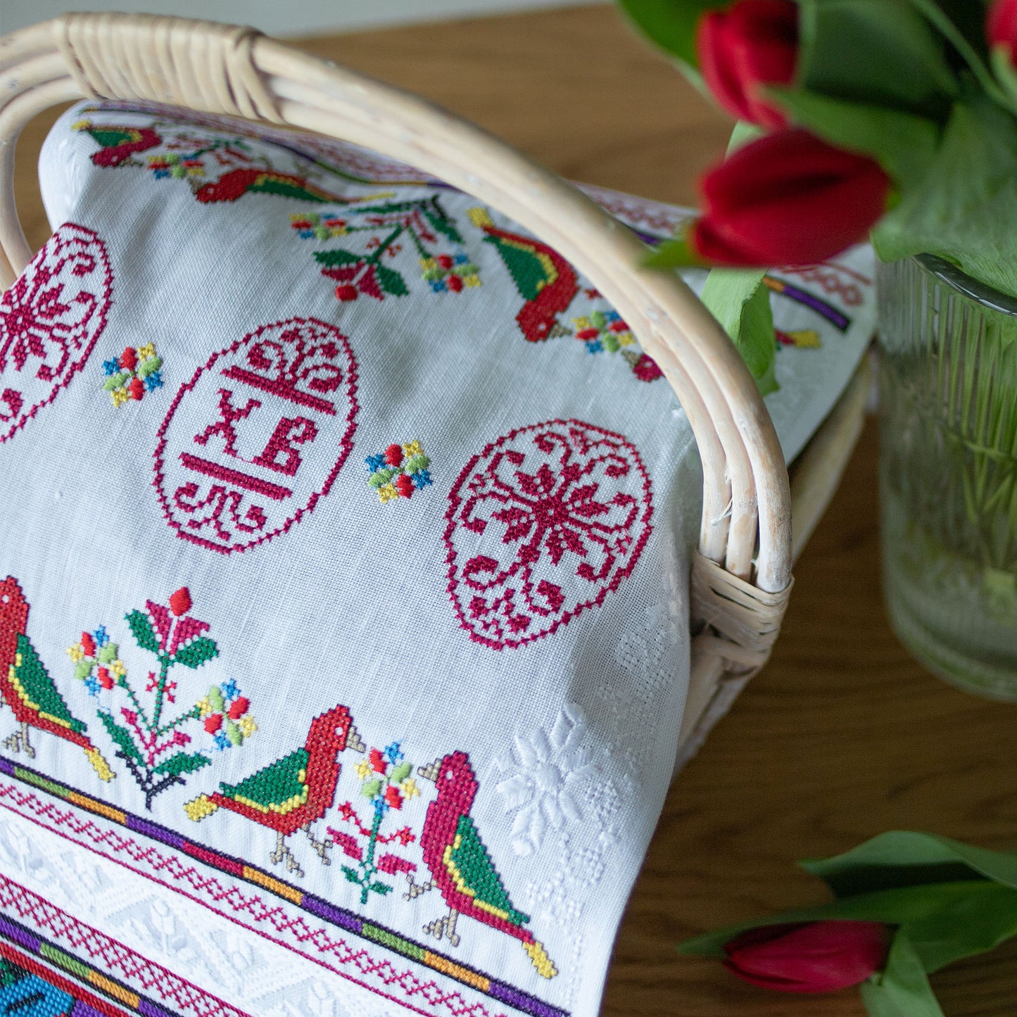 Ukrainian Easter Rushnyk, Embroidered White Towel, 30x66 cm, Traditional Easter Decor, Made in Ukraine