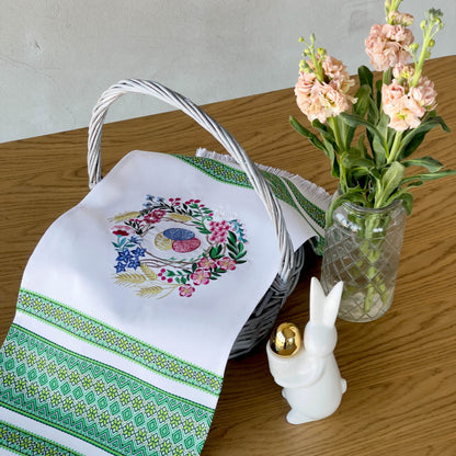 Ukrainian Easter Rushnyk, 80x31 cm Green Embroidered Towel for Pascha