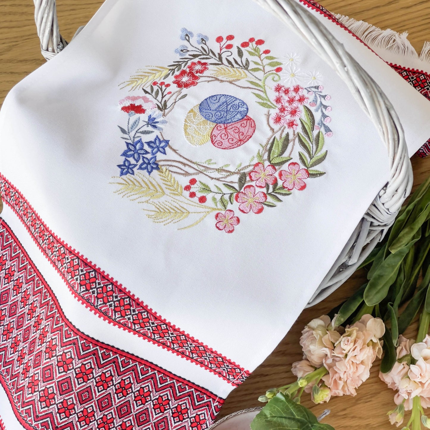 Ukrainian Easter Towel, Red Embroidered Rushnyk 80x31 cm, Perfect for Easter Decor