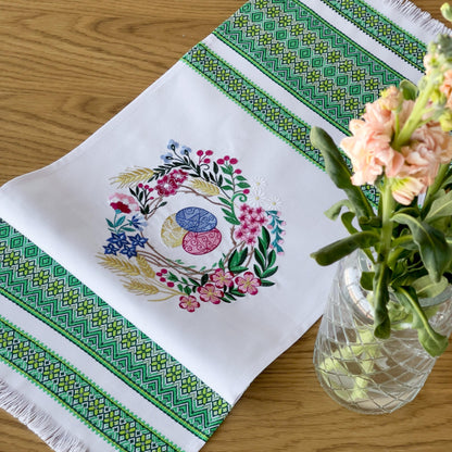 Ukrainian Easter Rushnyk, 80x31 cm Green Embroidered Towel for Pascha