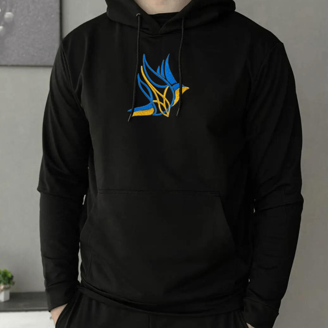 Warm Ukrainian Hoodie for Men with Dove of Peace Embroidery