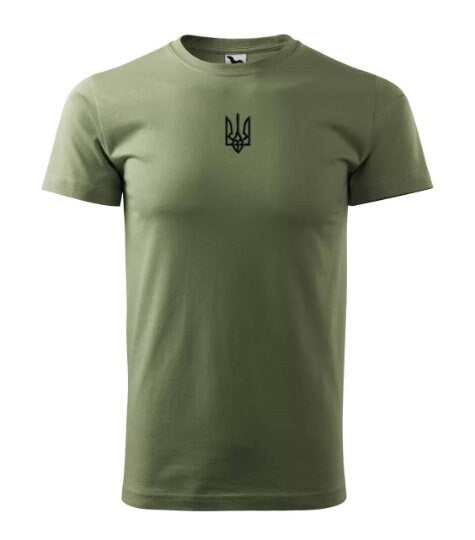 Ukraine T-shirt with black embroidered coat of armsThis high-quality Ukraine T-shirt features a beautiful embroidered black Ukraine coat of arms and comes in a stylish military green color. Available in various sizes.