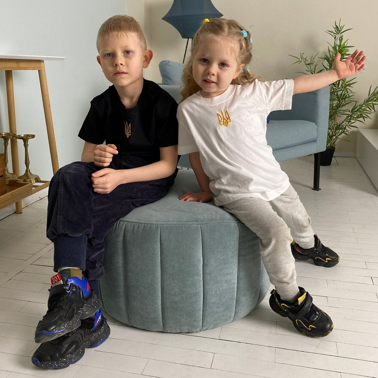 Zelensky Shirt with Embroidered Trident for Young Patriots